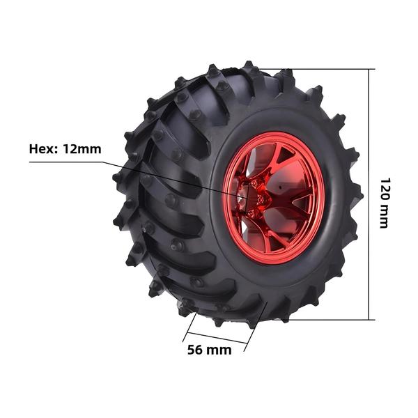 Imagem de Pneus e Rodas RC 12mm para Monster Truck - 120mm, 125mm e 130mm (4 peças)