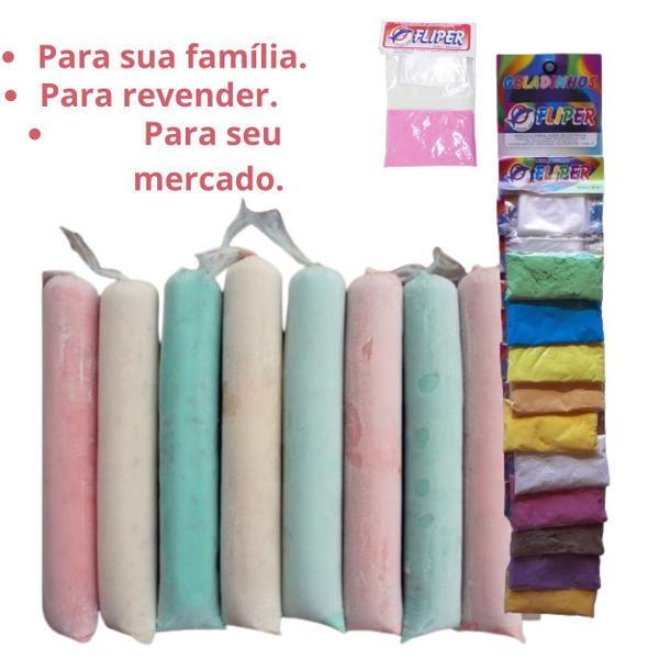 Pó para geladinho cremoso fliper 03 cartelas com 10 sabores Imagem de Pó para geladinho cremoso fliper 03 cartelas com 10 sabores