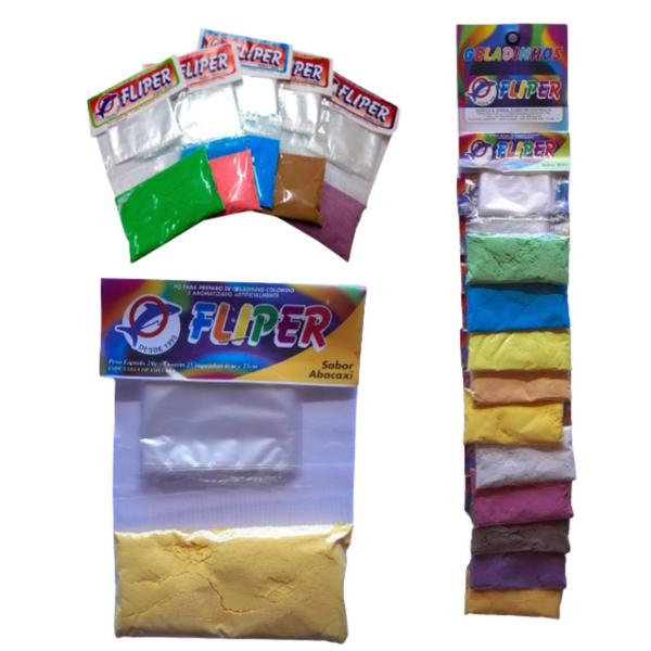 Pó para geladinho cremoso fliper 03 cartelas com 10 sabores Imagem de Pó para geladinho cremoso fliper 03 cartelas com 10 sabores