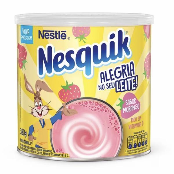 Pó Para o Preparo de Bebiba Nesquik Sabor Morango 380g - Nestlé Imagem de Pó Para o Preparo de Bebiba Nesquik Sabor Morango 380g