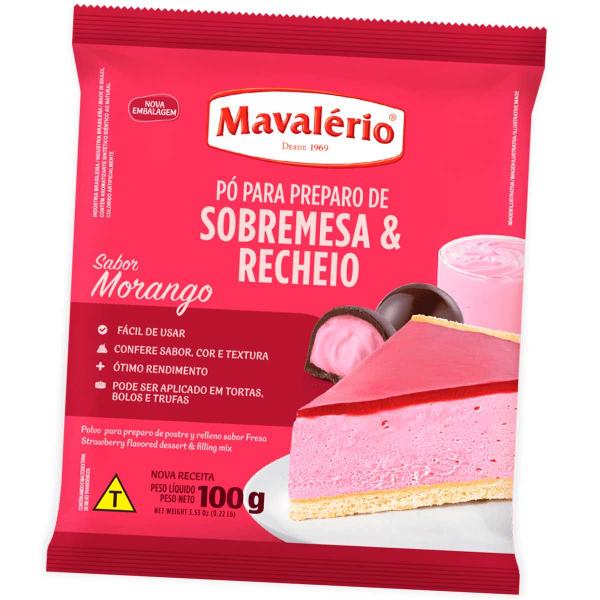 Imagem de Pó para Preparo de Sobremesa Sabor Morango 100Gr - Mavalério