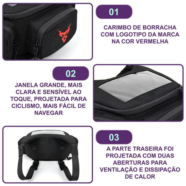 Imagem de Pochete Bolsa 2x1 Cintura E Guidão Moto Motoboy Porta Celula Impermeável Masculino Motocentric