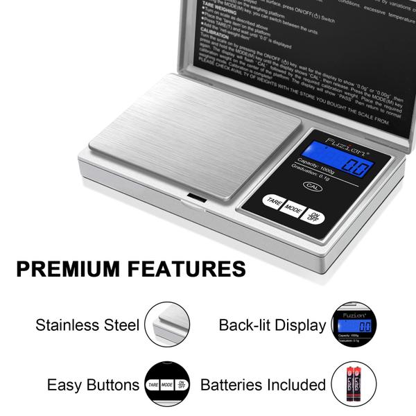 Imagem de Pocket Gram Scale Fuzion Precision 1000g/0,1g de aço inoxidável