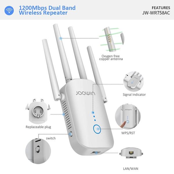 Imagem de Poderoso roteador repetidor wi-fi sem fio 1200Mbps Dual Band 2.4/5G 4 Antena Wi Fi Range Extender Wi Fi Route home Network route Roteadores sem fio