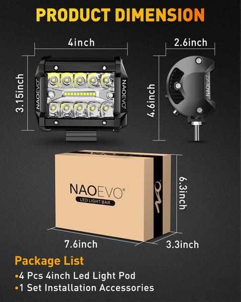 Imagem de Pods de luz LED NAOEVO 240W 24.000LM 4 polegadas 4 unidades para veículo