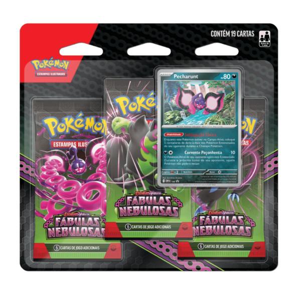 Imagem de Pokemon Blister Triplo Escarlete e Violeta Fábulas Nebulosas Pecharunt TCG Triple Pack Cards Copag