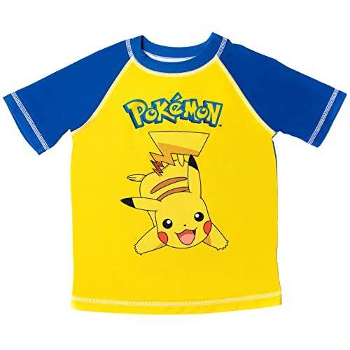 Imagem de Pokemon Pikachu Little Boys Raglan Pullover Swim Rash Guard Swim Trunks Amarelo/Marinha 5-6