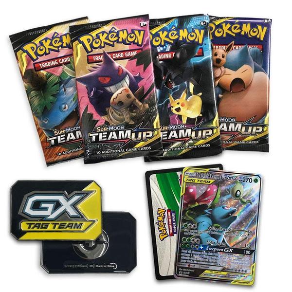 Imagem de Pokemon Tag Team Tin Celebi & Venusaur-GX-TCG: Sun & Moon Box- 4 Booster Packs  1 Cartão de folha art celebi & venusaur-gx