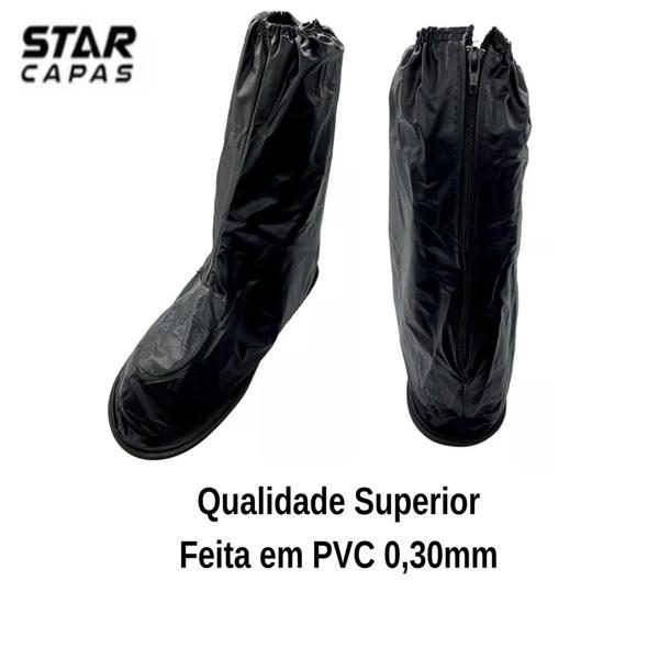 Imagem de Polaina Bota Galocha Star Capas 100% Impermeável Pvc Motoqueiro Motoboy Solado