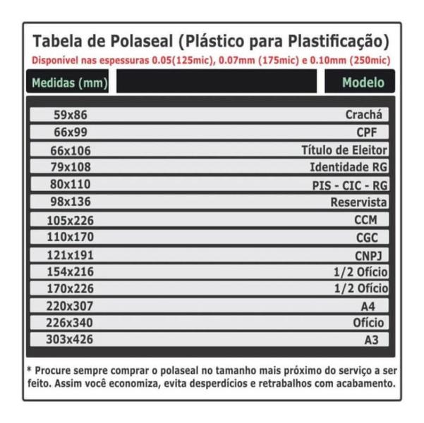 Imagem de Polaseal Ofício 200 un Plástico Plastificação 0,07 175Mic