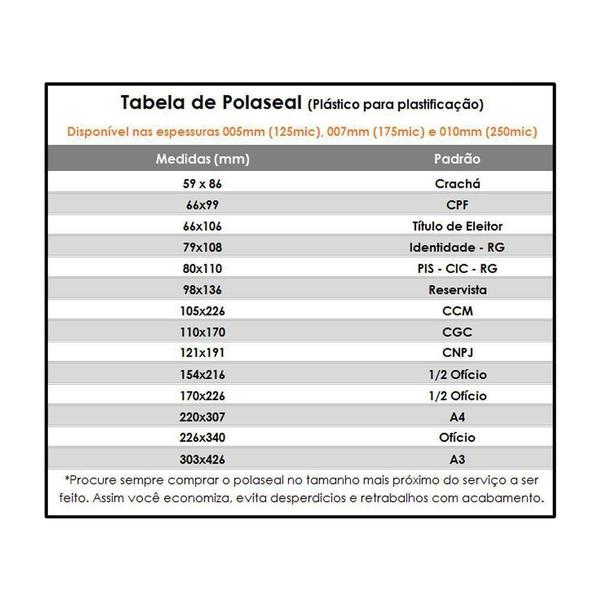 Imagem de Polaseal Plástico para Plastificação 73x106x0,07mm 100un