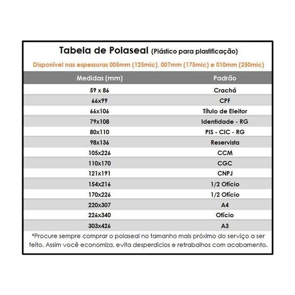 Imagem de Polaseal Plástico para Plastificação A4 220x307x0,05mm 100un