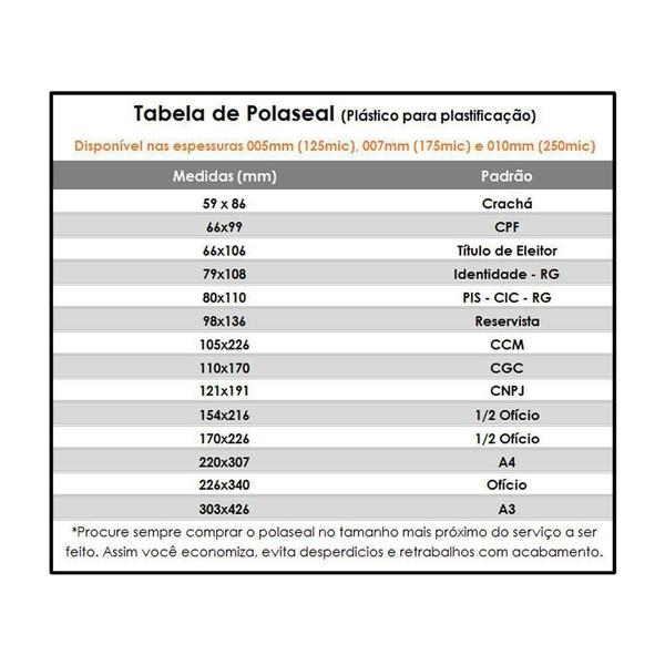 Imagem de Polaseal Plástico para Plastificação A4 220x307x0,07mm 100un