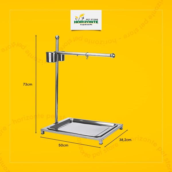 Imagem de Poleiro Móvel de Inox para Pássaros  50cm para Papagaio Arara Cacatua Ringneck Calopsita Psitas