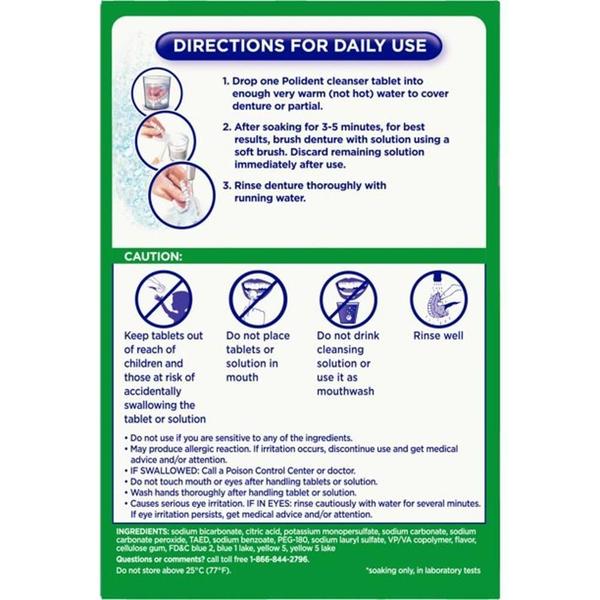 Imagem de Polident Limpeza De Dentaduras Antibacteriano Menta -120Unid