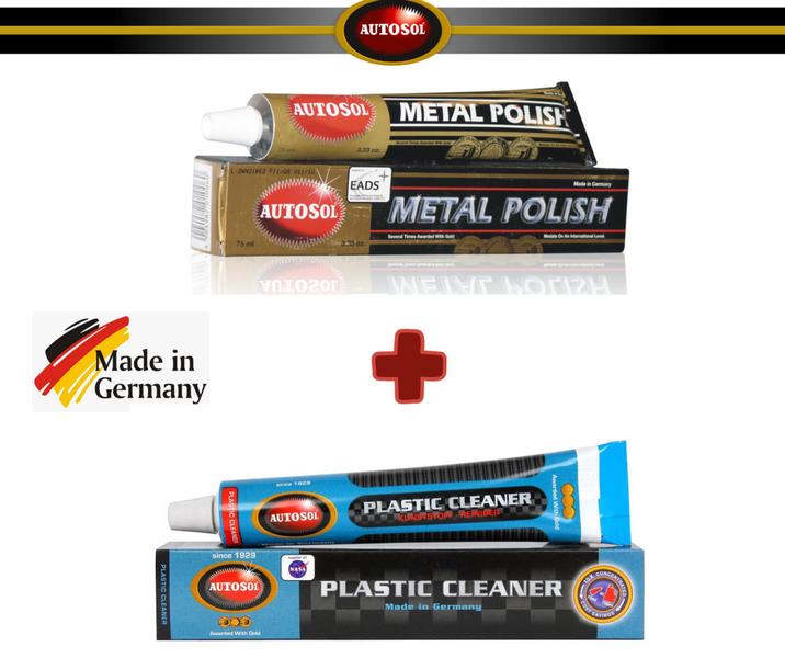 Imagem de Polidor Autosol Metal Polish Latão Níquel Cromo + Plastic Care Plastico Painel Portas Console