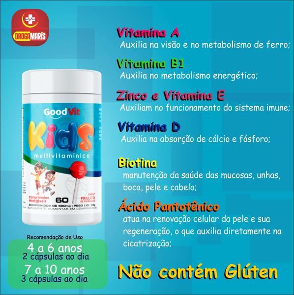 Imagem de Polivitamínico Infantil 60 Comprimidos Mastigágeis - sabor Pirulito de Morango - Good Vit