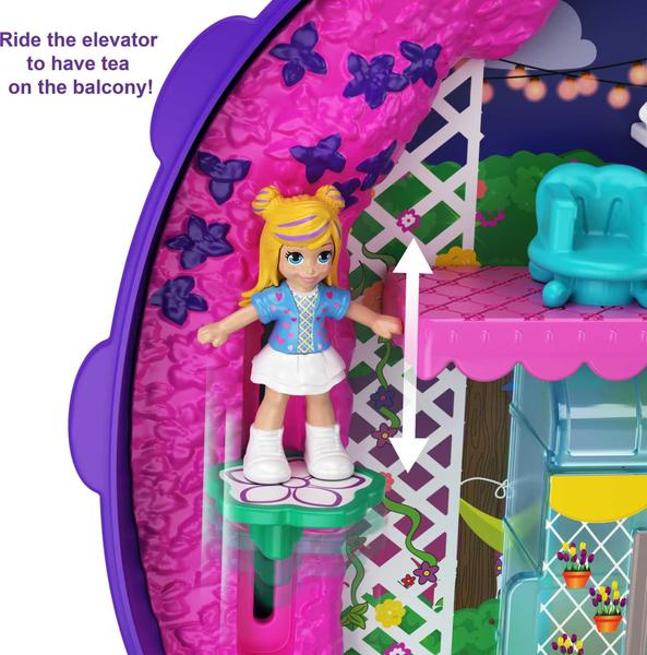 Imagem de Polly Pocket Jardim Compacto Ladybug com Surpresas, Bonecas Polly e Lila, Carrinho de Mão, Adesivos