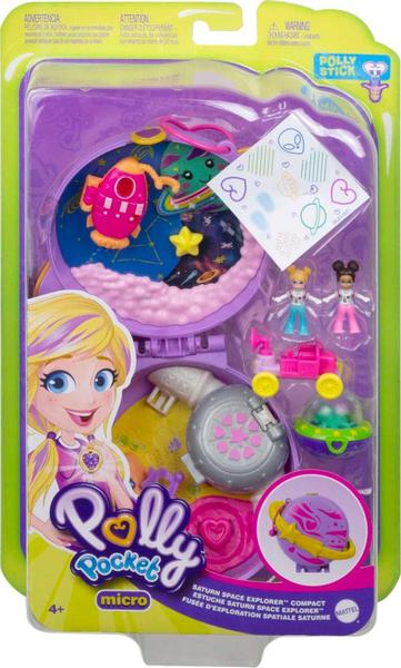 Imagem de Polly Pocket Saturn Space Explorer Compact com Fun Reveals, Micro Polly e Lila Dolls, Lunar Vehicle, Alien Figure &amp Sticker Sheet para idades 4 anos de idade e up