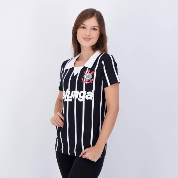 Imagem de Polo Corinthians Retrô Feminina Preta e Branca