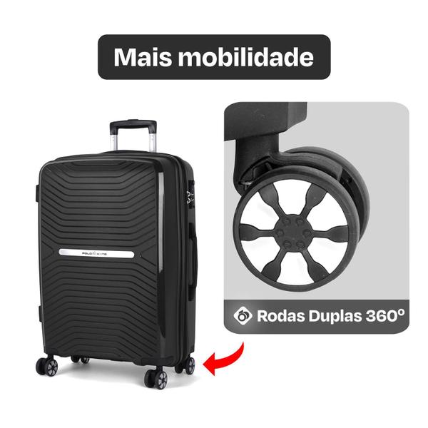 Imagem de Polo King - Mala de Viagem Expansível de Bordo 10kg, Polipropileno Inquebrável, Cadeado TSA, Rodas 360 Silenciosas E Zíper Antifurto - TULUM Preto