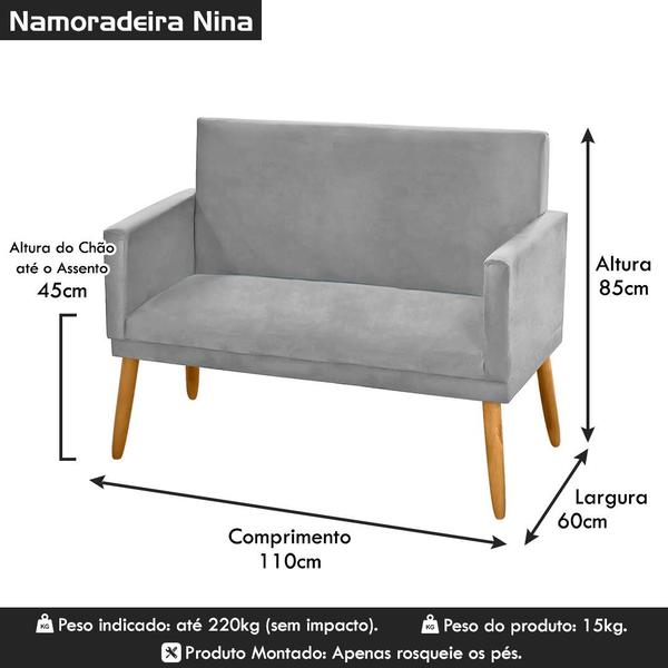 Imagem de Poltrona 2 Lugares para Sala de Estar Namoradeira Nina Suede Cinza Claro