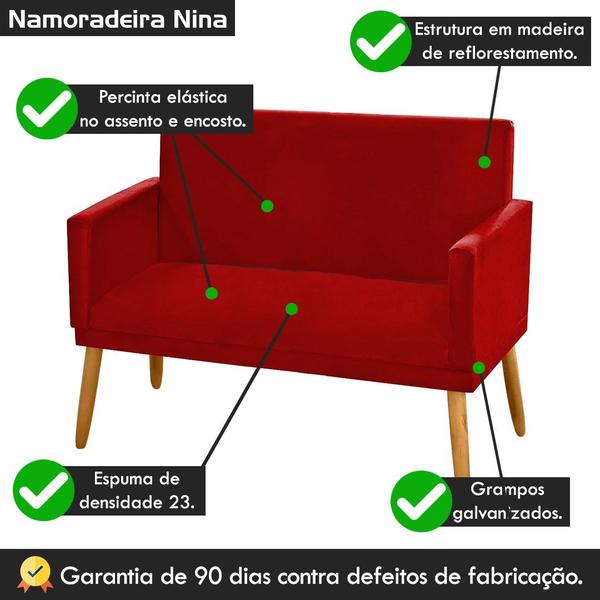 Imagem de Poltrona 2 Lugares para Sala de Estar Namoradeira Nina Suede Vermelho Marsala