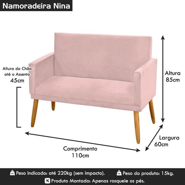 Imagem de Poltrona 2 Lugares para Sala de Estar Namoradeira Nina Veludo Rosa Rosê