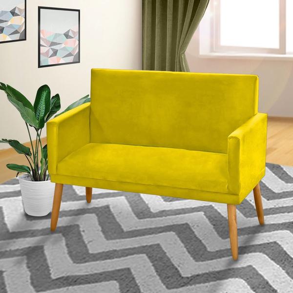 Imagem de Poltrona 2 Lugares Simples para Sala Decorativa Suede Amarelo