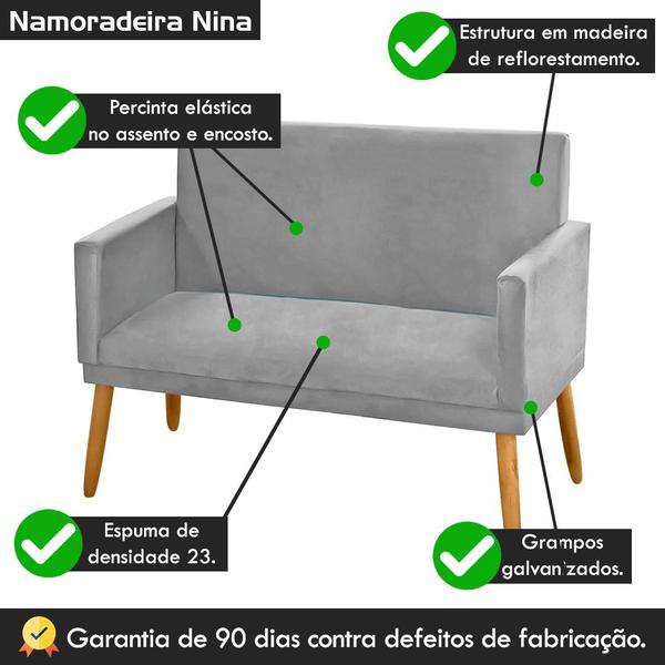 Imagem de Poltrona 2 Lugares Simples para Sala Decorativa Suede Cinza Claro