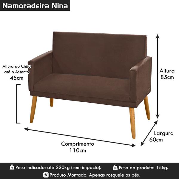 Imagem de Poltrona 2 Lugares Simples para Sala Decorativa Suede Marrom Claro