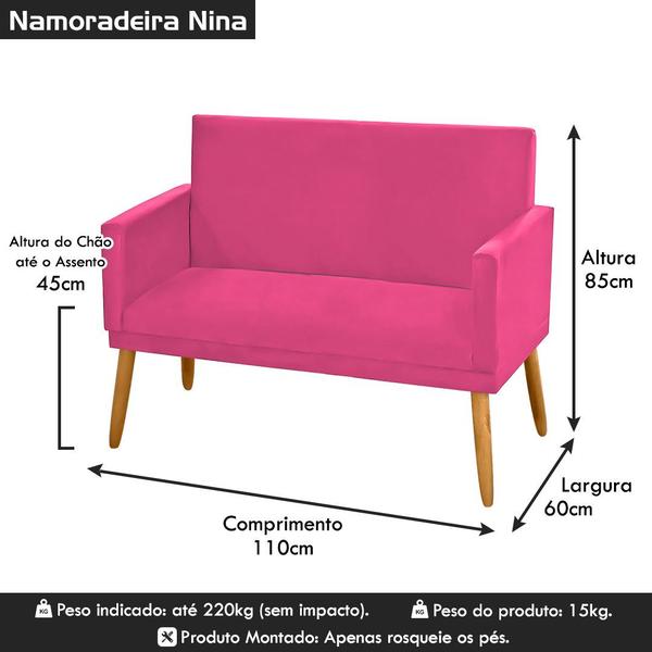 Imagem de Poltrona 2 Lugares Simples para Sala Decorativa Tecido Sintético Rosa Pink