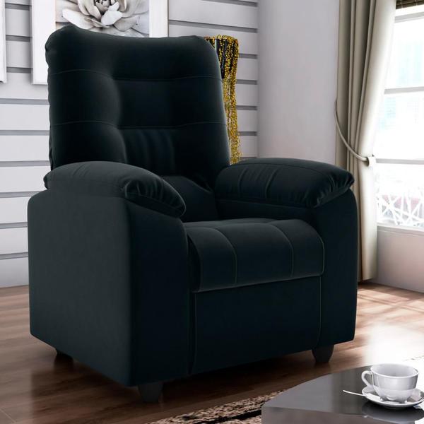 Poltrona Almofadada Reclinável Bristol Veludo Preto - Mais de Casa Imagem de Poltrona Almofadada Reclinável Bristol Veludo Preto