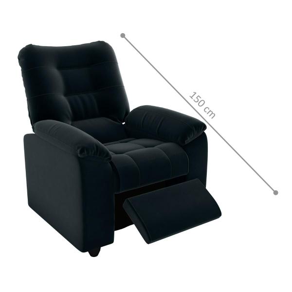Poltrona Almofadada Reclinável Bristol Veludo Preto - Mais de Casa Imagem de Poltrona Almofadada Reclinável Bristol Veludo Preto