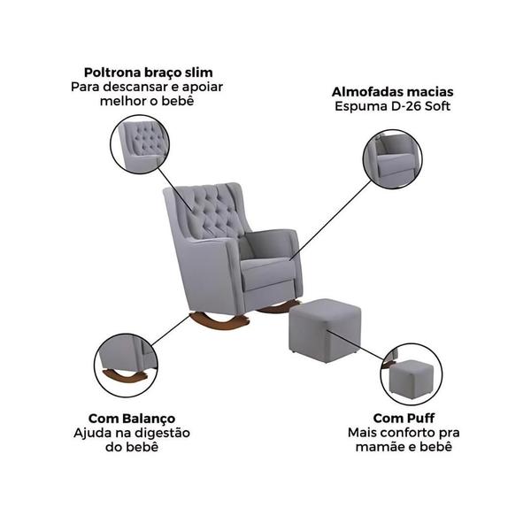 Imagem de Poltrona Amamentação Balanço Com Puff Versão Premium Itália