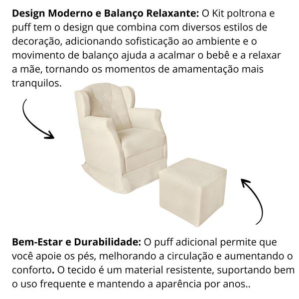 Imagem de Poltrona Amamentação Cadeira Reforçada Balanço Puff Suede