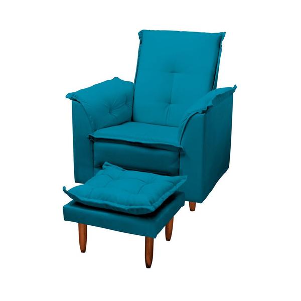 Poltrona Amamentação e Puff Ariel Suede Azul Tiffany Pés Palito Bnn Decor - NewBelle Decor Imagem de Poltrona Amamentação e Puff Ariel Suede Azul Tiffany Pés Palito Bnn Decor