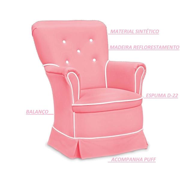 Imagem de Poltrona Amamentação Sofia Balanço Quarto Bebe Rosa/Branco