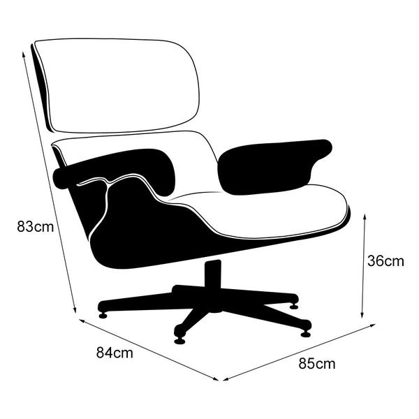 Imagem de Poltrona Anatômica Charles Eames com Puff Couro Legítimo Branco