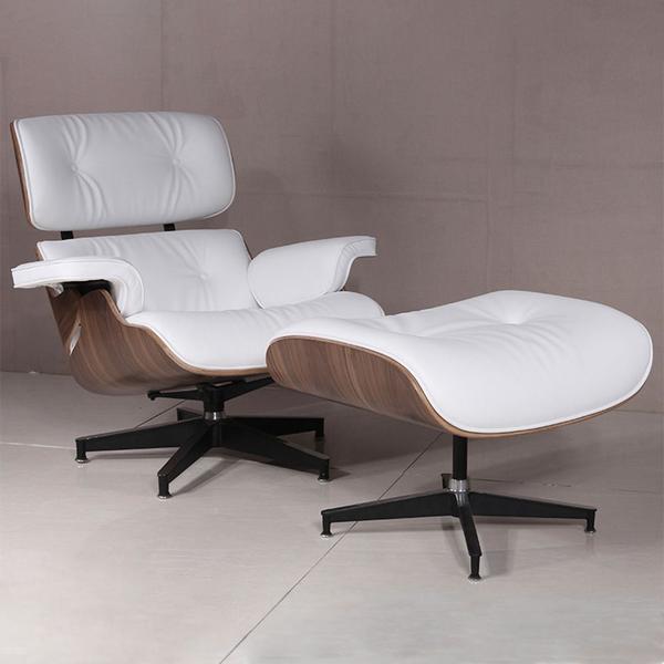 Imagem de Poltrona Anatômica Charles Eames com Puff Couro Legítimo Branco