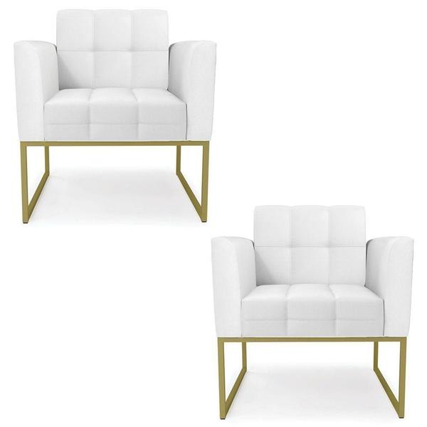 Imagem de Poltrona Base Industrial Dourado Kit 2 Ana Sintético Branco