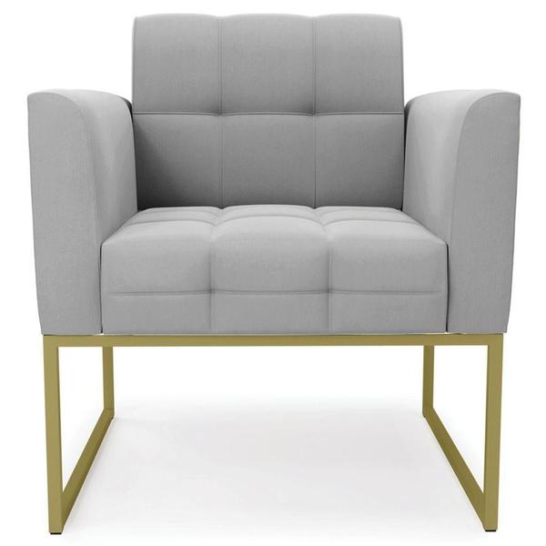 Imagem de Poltrona Base Industrial Dourado Kit 2 Ana Suede Cinza