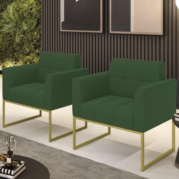 Imagem de Poltrona Base Industrial Dourado Kit 2 Ana Veludo Verde