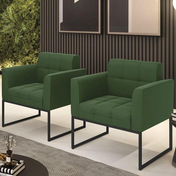 Imagem de Poltrona Base Industrial Preto Kit 2 Ana Suede Verde