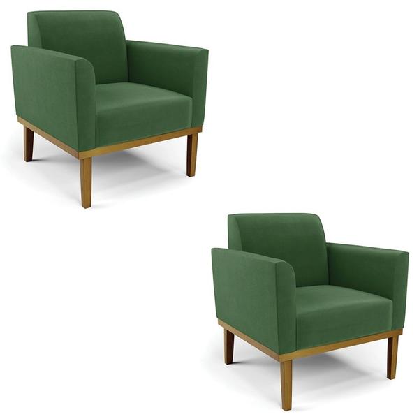 Poltrona Base Madeira Castanho Kit 2 Maressa Suede Verde - Ibiza Imagem de Poltrona Base Madeira Castanho Kit 2 Maressa Suede Verde - Ibiza