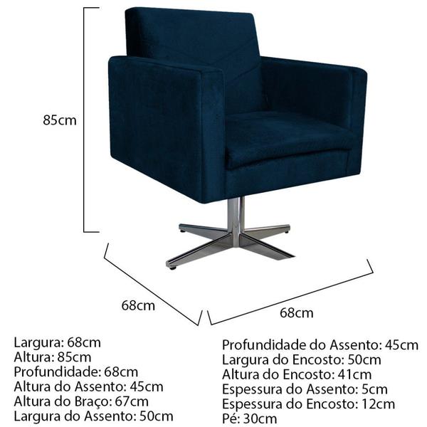 Imagem de Poltrona Bella Base Giratória de Metal Suede Azul Marinho - ADJ Decor