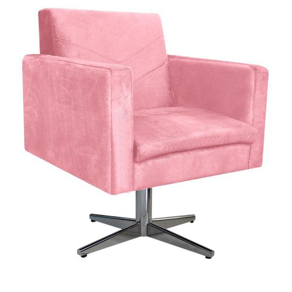 Imagem de Poltrona Bella Base Giratória de Metal Suede Rosa Bebê - ADJ Decor