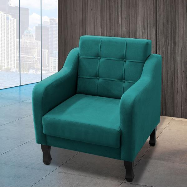 Imagem de Poltrona Bella Decorativa Sala Suede Azul Turquesa