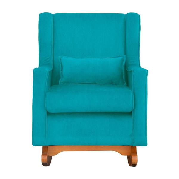 Imagem de Poltrona C/ Puff Balanço Amamentação Aurora Suede Azul Turquesa - LM DECOR