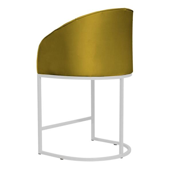 Imagem de Poltrona Cadeira Banqueta Mia Base Branca Veludo Amarelo - Montanaris Decor